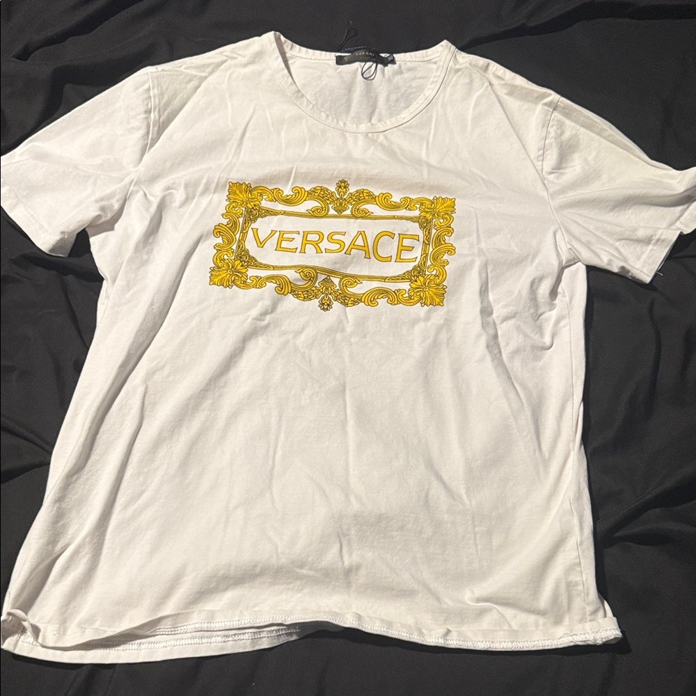 Versace White Tee with Gold Embellishment